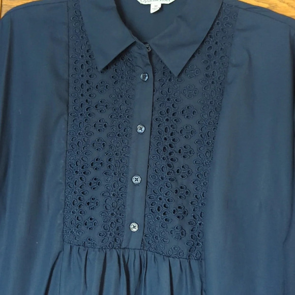 NWT Ophelia Roe Navy Collared Ruffle Dress Size M - Picture 3 of 8